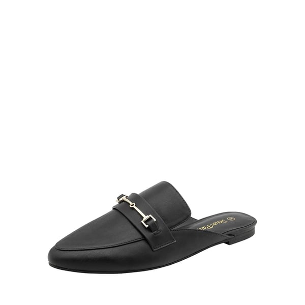 Buckle Pointed Toe Flat Mules - BLACK PU -  0